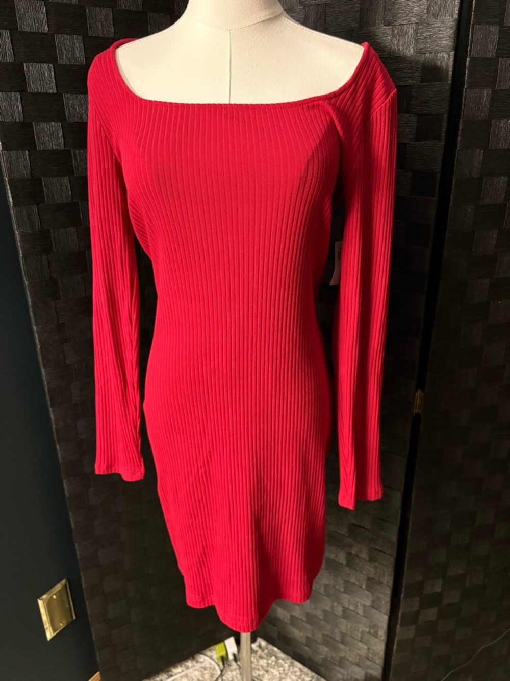 Old Navy Ribbed Long-Sleeve Square Neck Dress - Red